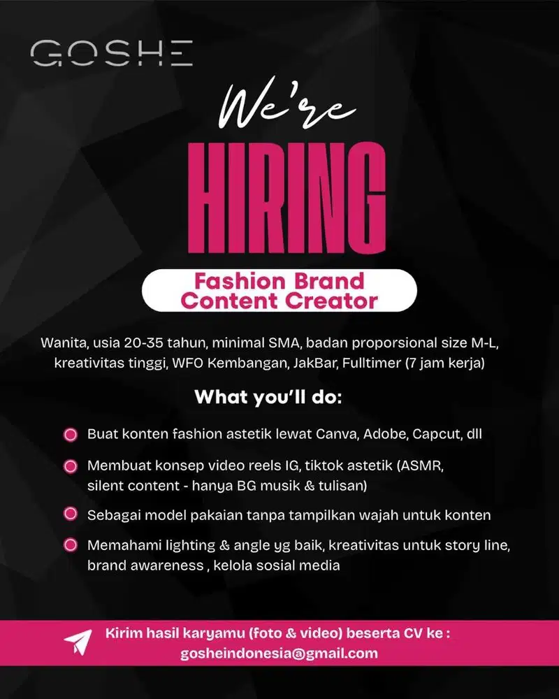 Dicari Wanita Content Creator Full Time