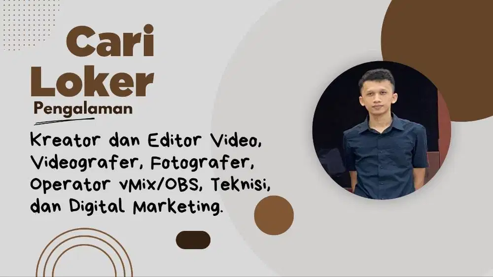 Cari loker Editor Video, videografer, Teknisi atau Virtual Assistant