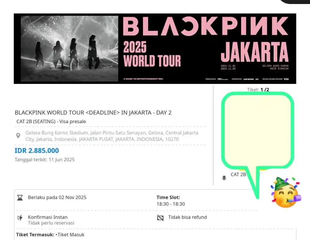 Tiket Blackpink Deadline Day-2 CAT 2B (Seating)