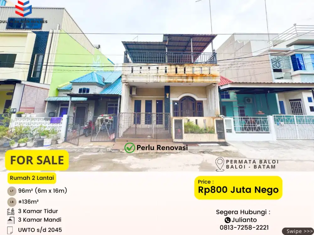 Dijual CEPAT Rumah 2 Lantai di Permata Baloi Batam