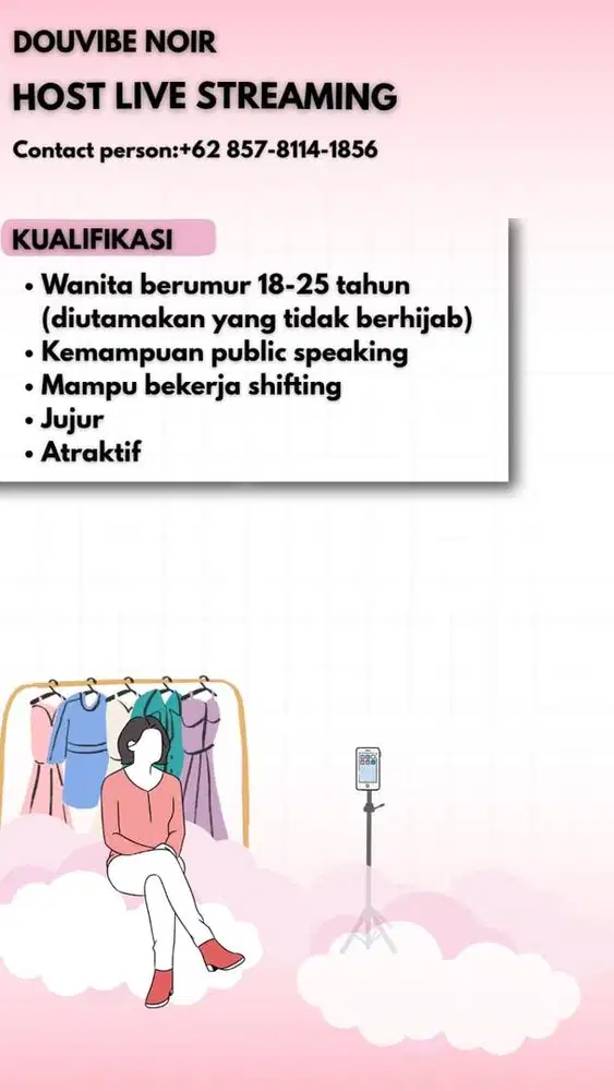 Dibutuhkan Host Live Streaming Fashion Wanita
