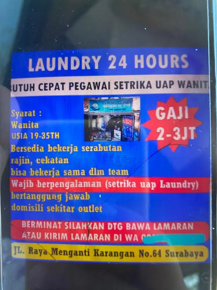 Dicari pegawai setrika uap wanita yg berpengalaman