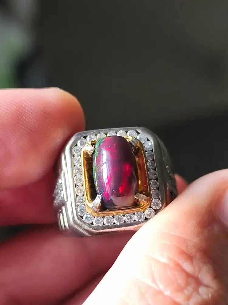 Batu kalimaya black Opal Ethiopia 2.50 carat ring perak memo MRI