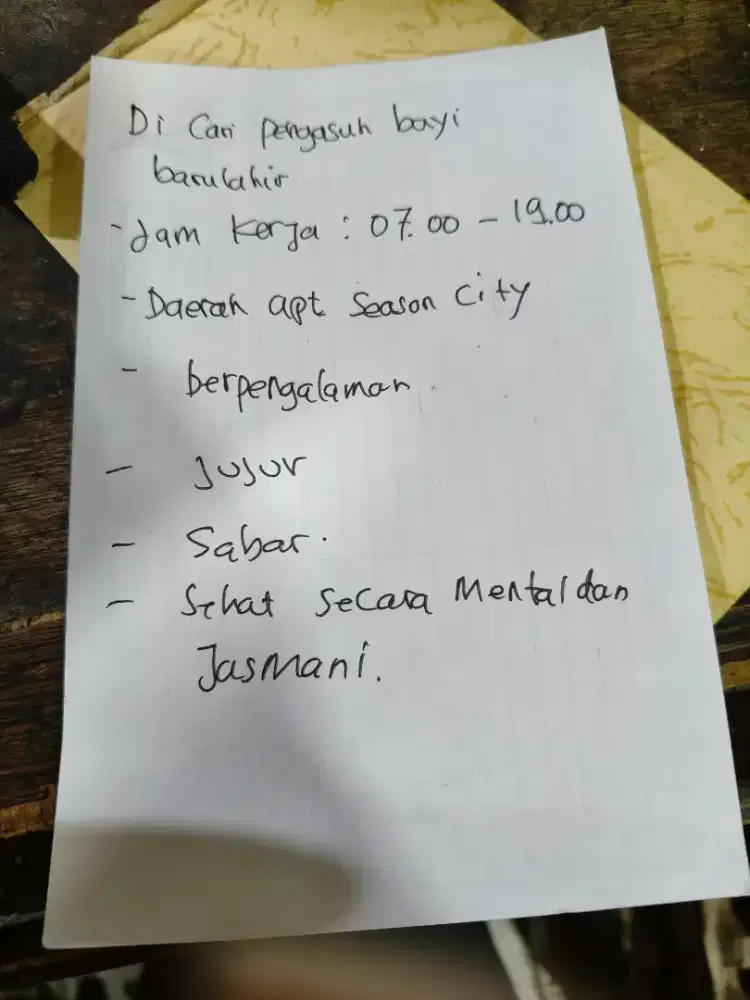 Di cari pengasuh baby newborn PP