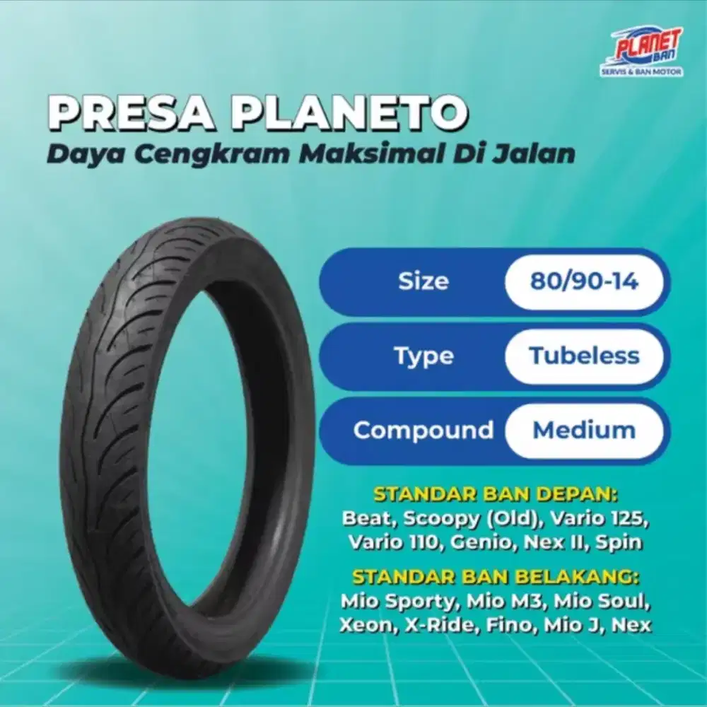 Ban ring 14 Tubless 80/90 merek PRESA