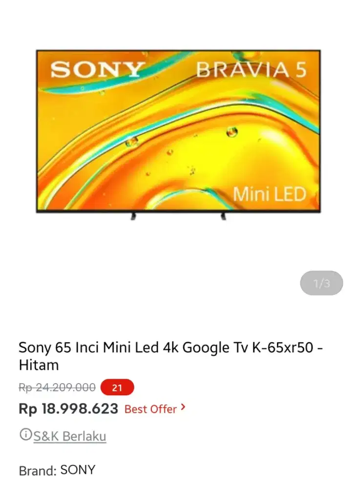 Sony led google tv 65 inci 65xr50