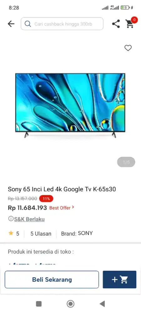 SONY 65INCI LED 4K GOOGLE TV K-65KS30