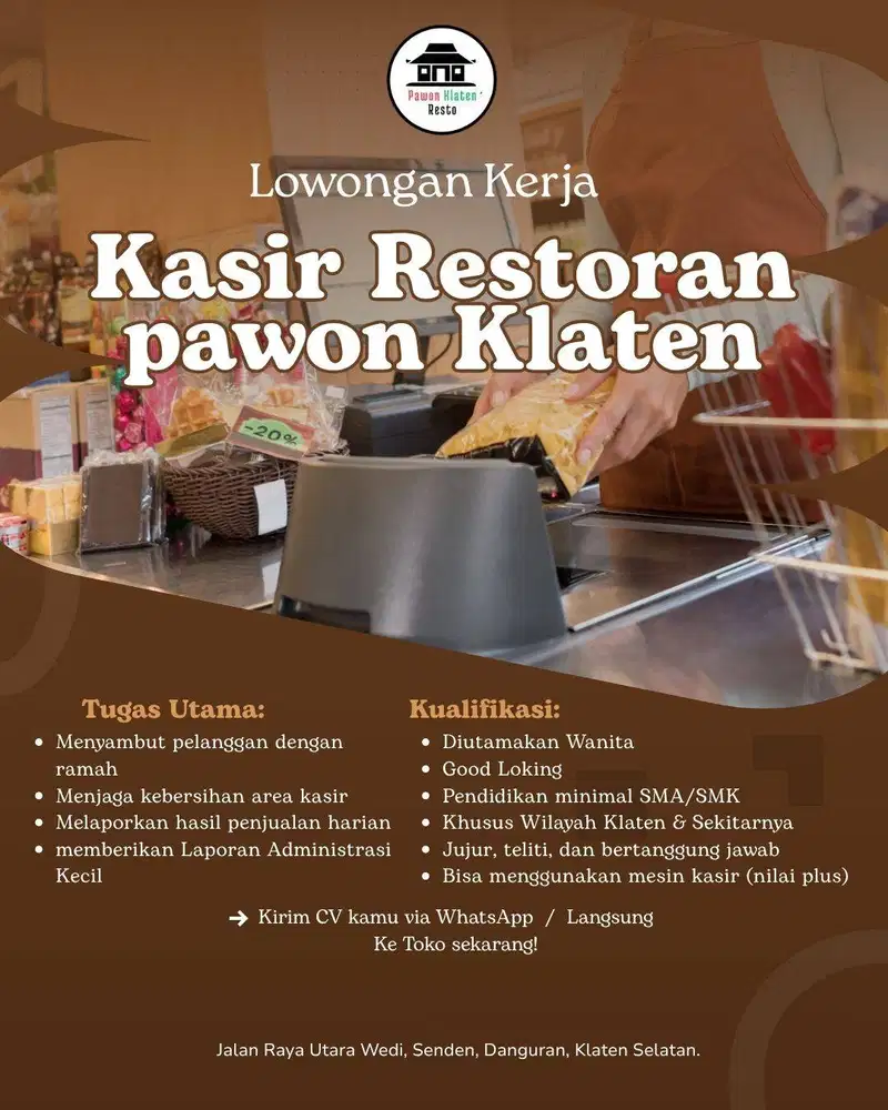 LOWONGAN KERJA KASIR RESTORAN