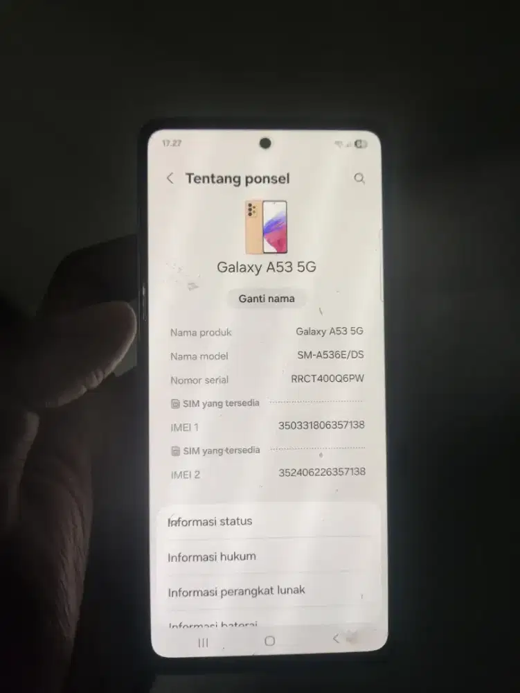 Dijual Samsung A53 8/256GB Warna Peach Pemakaian Perempuan