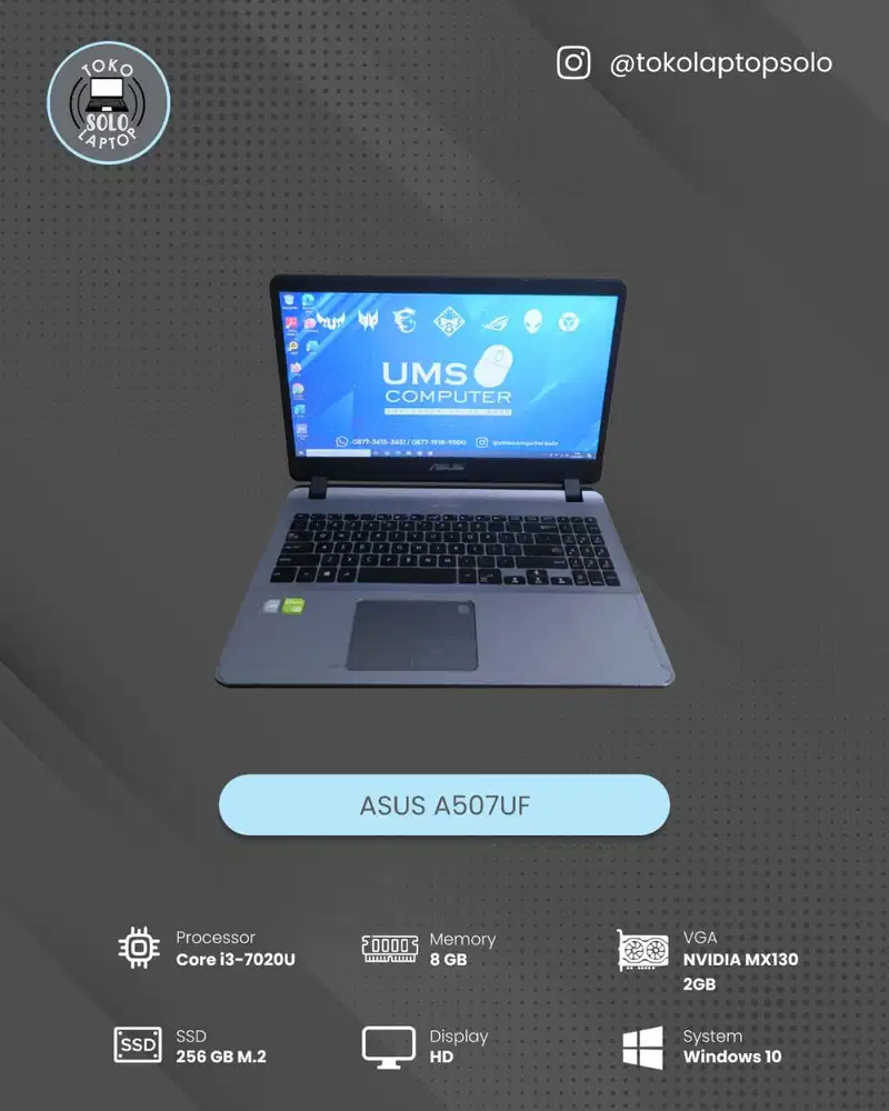 ASUS A507UF INTEL Core i3-7020U RAM 8GB SSD 256GB M.2 NVIDIA MX130 2GB