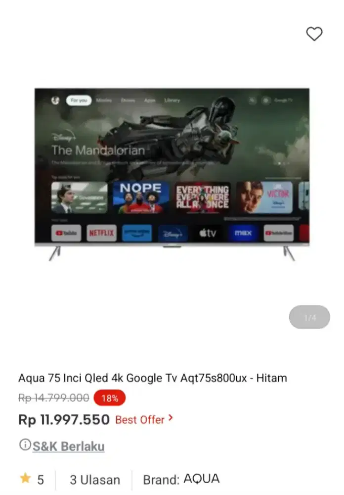 PROMO KREDIT AQUA 75 INC LED GOOGLE TV