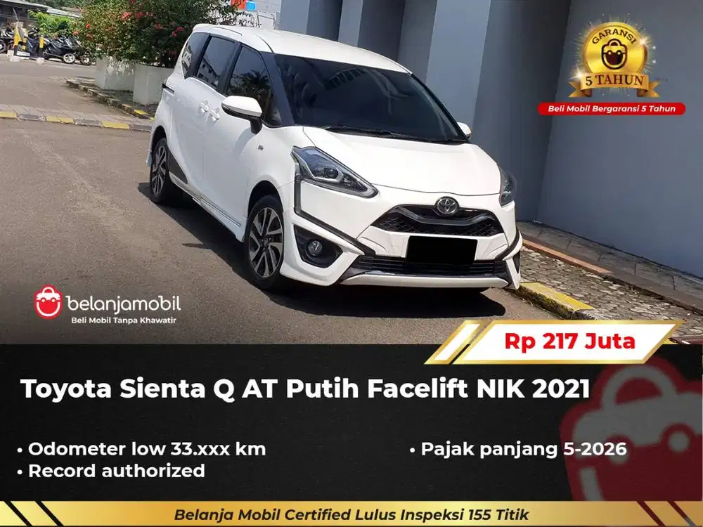 [ GARANSI 5TH ] Toyota Sienta Q AT Putih Facelift 2021/2022