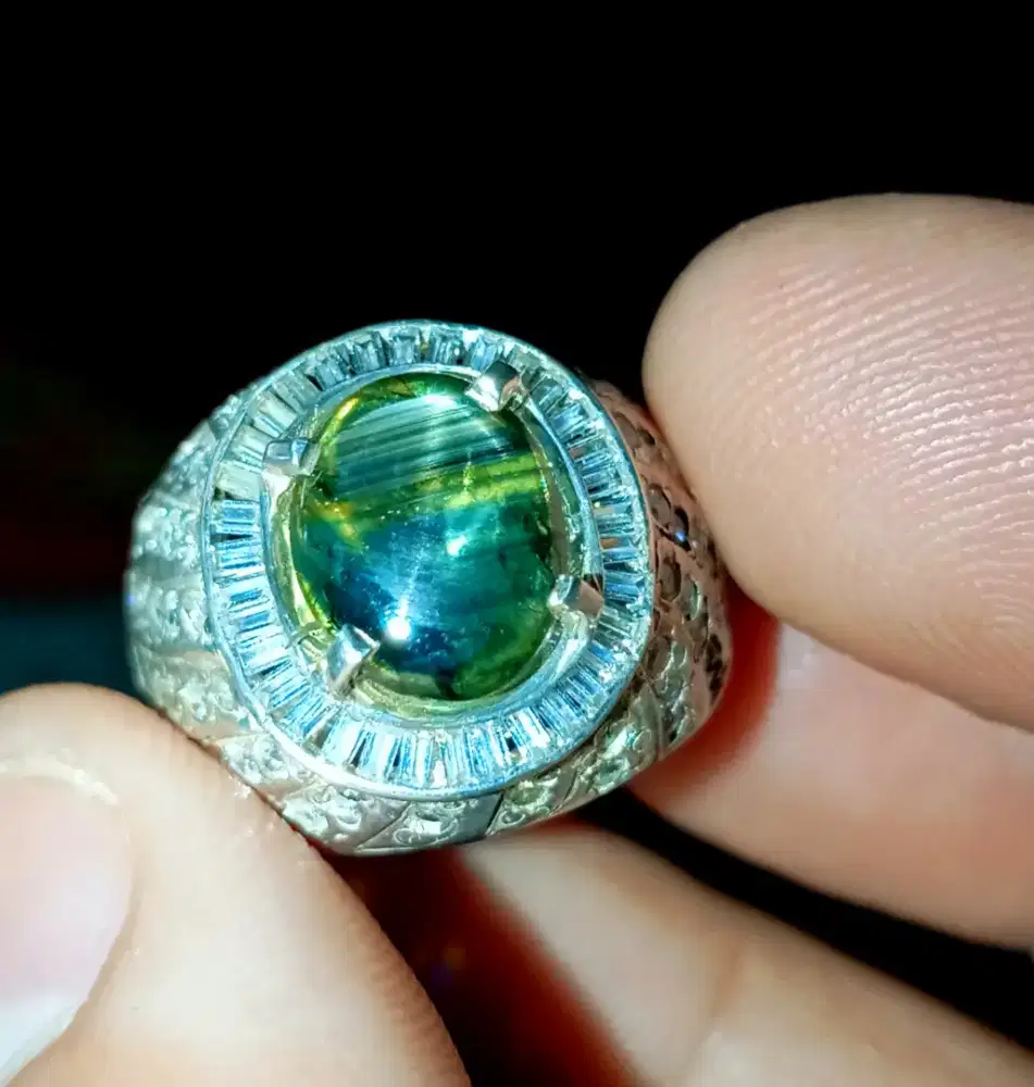 Yellow blue green star safir no heat memo GRI ring perak microsetting