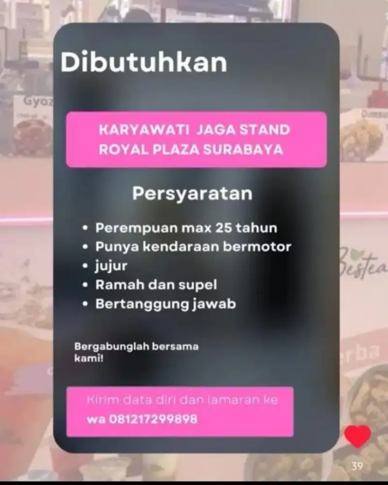 Lowongan kerja jaga stand royal plaza surabaya