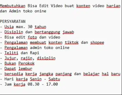 Dicari Konten Kreator dan Admin Toko Online