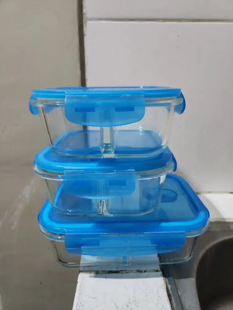 tempat box makan kaca tebal 1 set