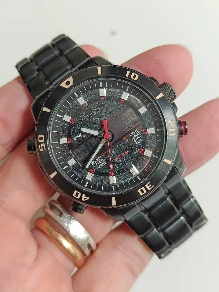 Citizen promaster dual time analog digital original bekas normal