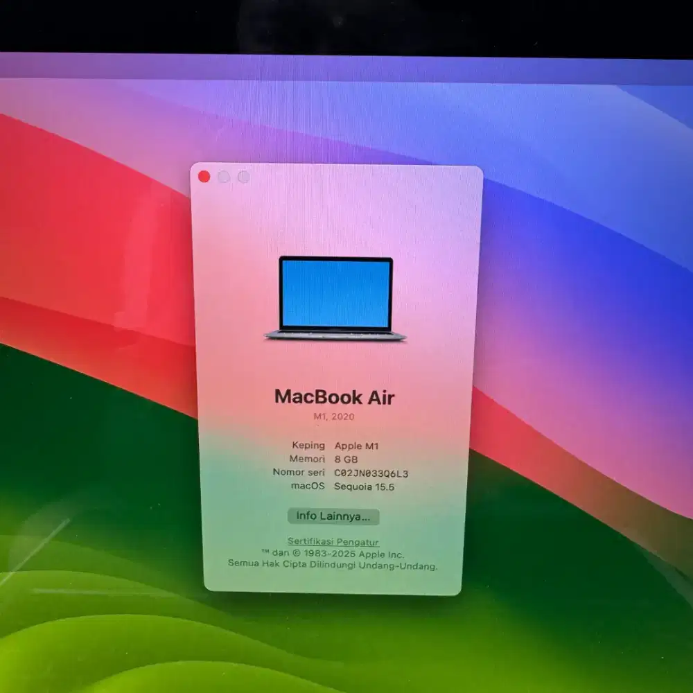 Macbook Air M1 13 Inch Ram 8 Ssd 128 lengkap full set like grey