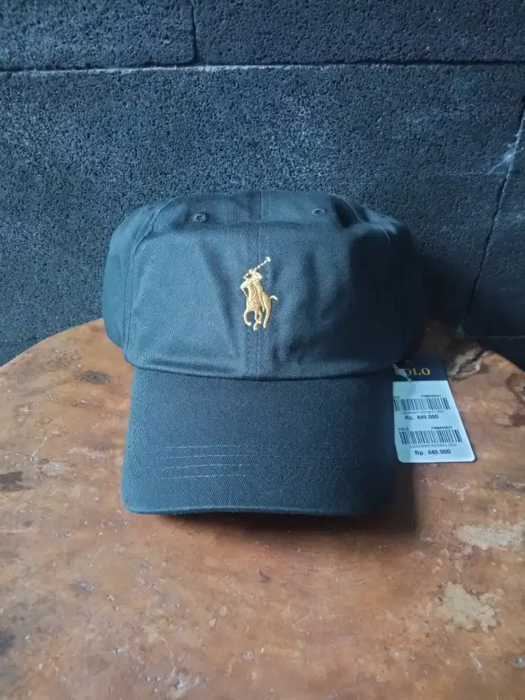 Topi Polo RL Hitam Logo Emas