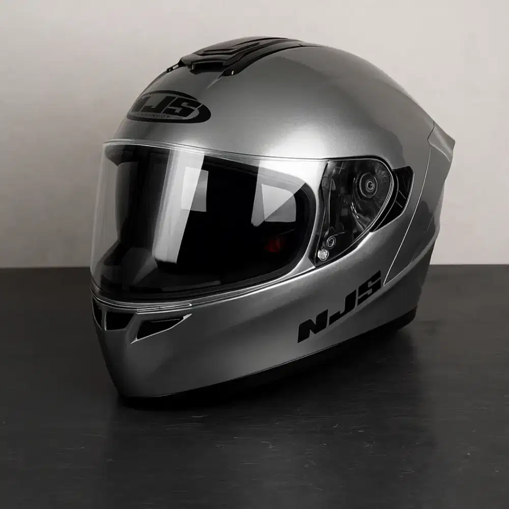 Helm NJS Full Face Silver - Mulus Seperti Baru