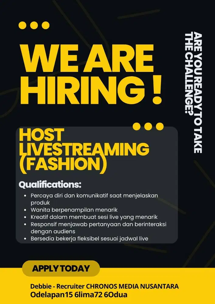 LOKER JAKARTA, LOKER HOST LIVESTREAMING, LOKER HOST LIVE