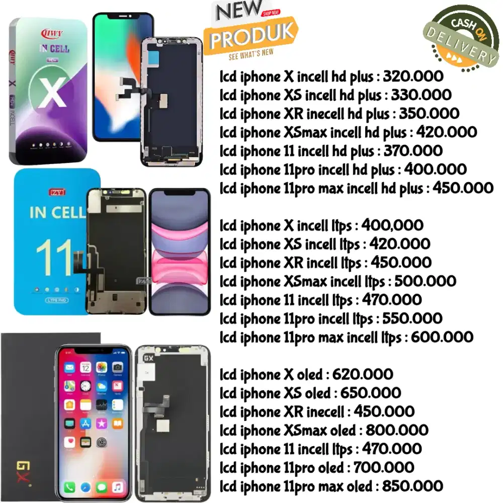 lcd iphone x xs xr xsmax 11 12 gratis pasang dan home service