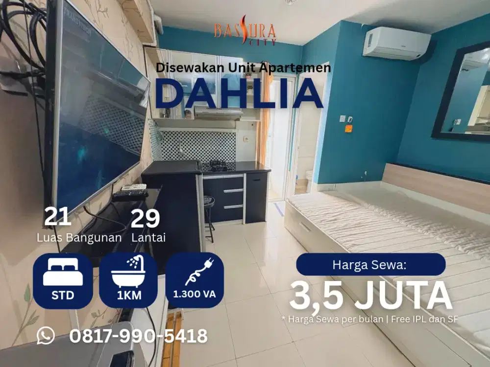 Sewa Studio Murah furnished apartment Bassura City tower Dahlia call Maula