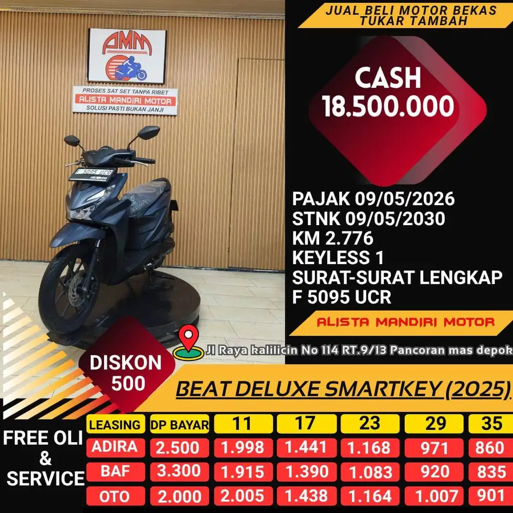 BEAT DELUXE SMARTKEY 2025 PAJAK HIDUP LIKE NEW KM LOW CC 0% KREDIVO