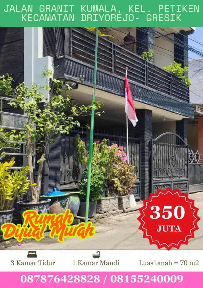 RUMAH JALAN GRANIT KUMALA, KELURAHAN PETIKEN - DRIYOREJO DIJUAL MURAH