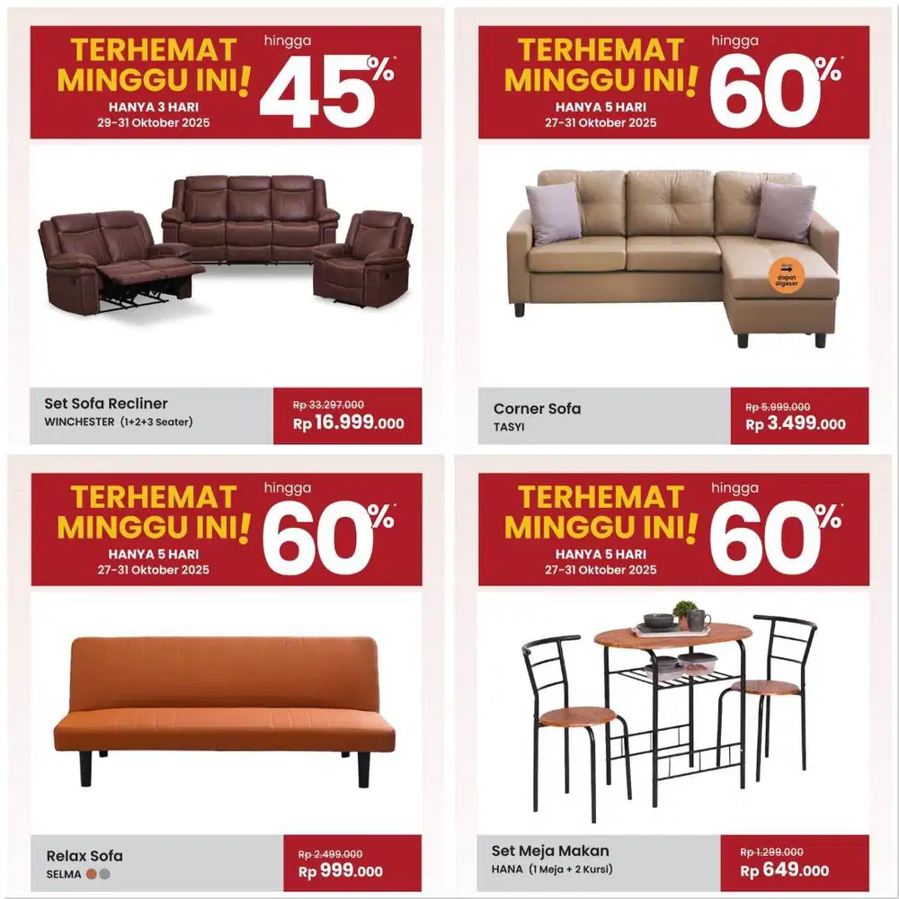 Sofa Set reclainer Selma Dan Promo lainya