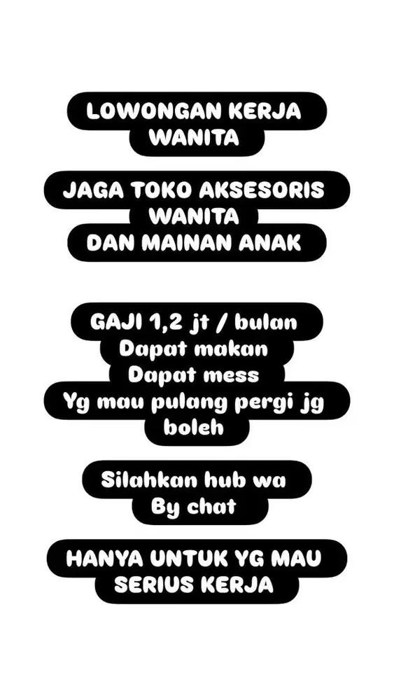 LOWONGAN KERJA WANITA JAGA TOKO AKSESORIS DAN MAINAN ANAK