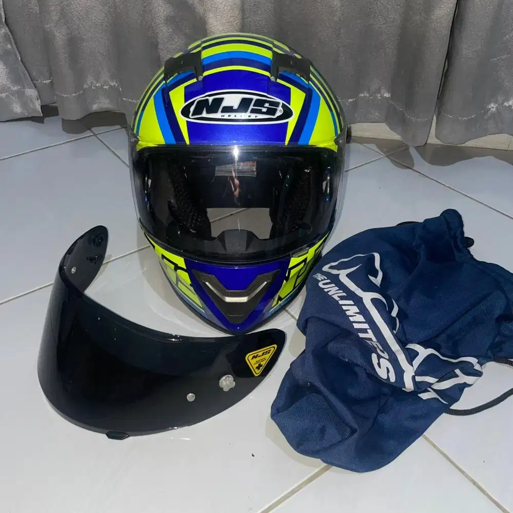 Helm Full Face NJS N-804 Motif Biru Hijau Size M