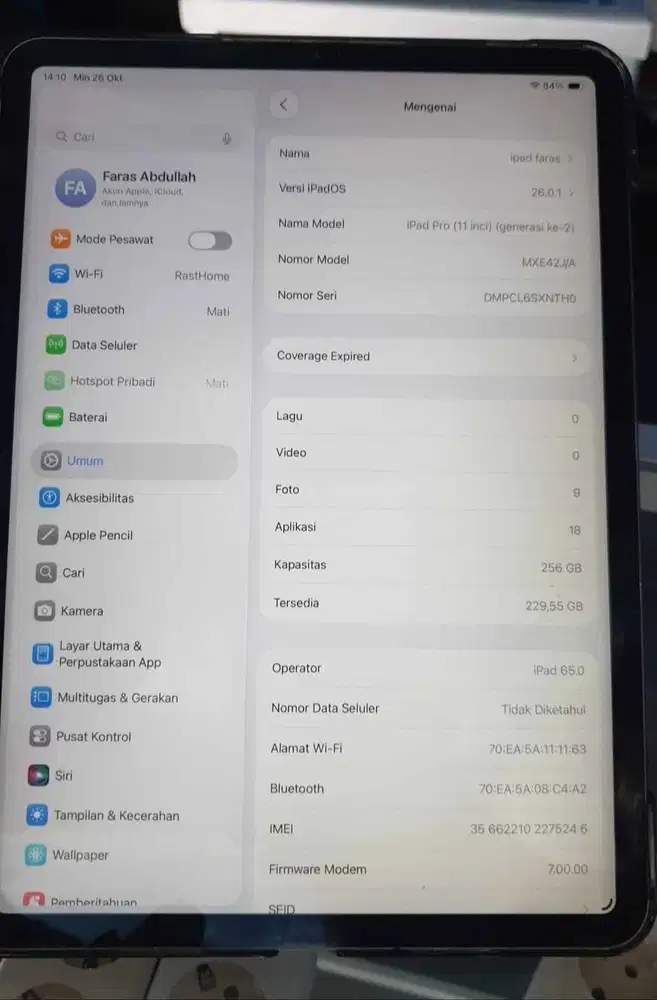 IPAD PRO 11inc 265GB