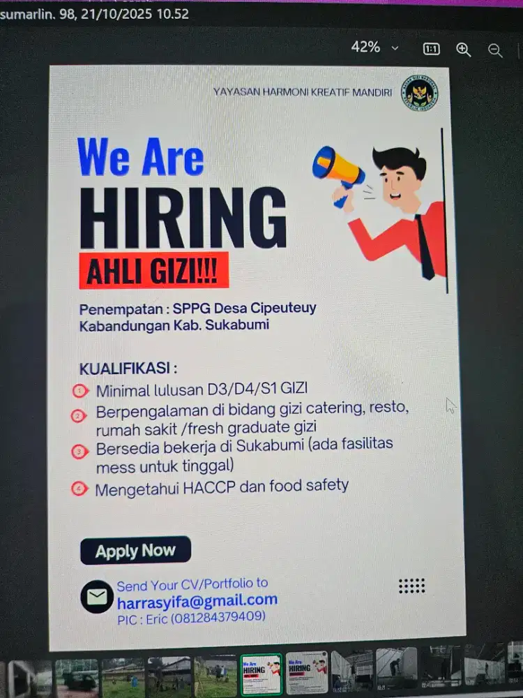 Wr are Hiring Ahli Gizi