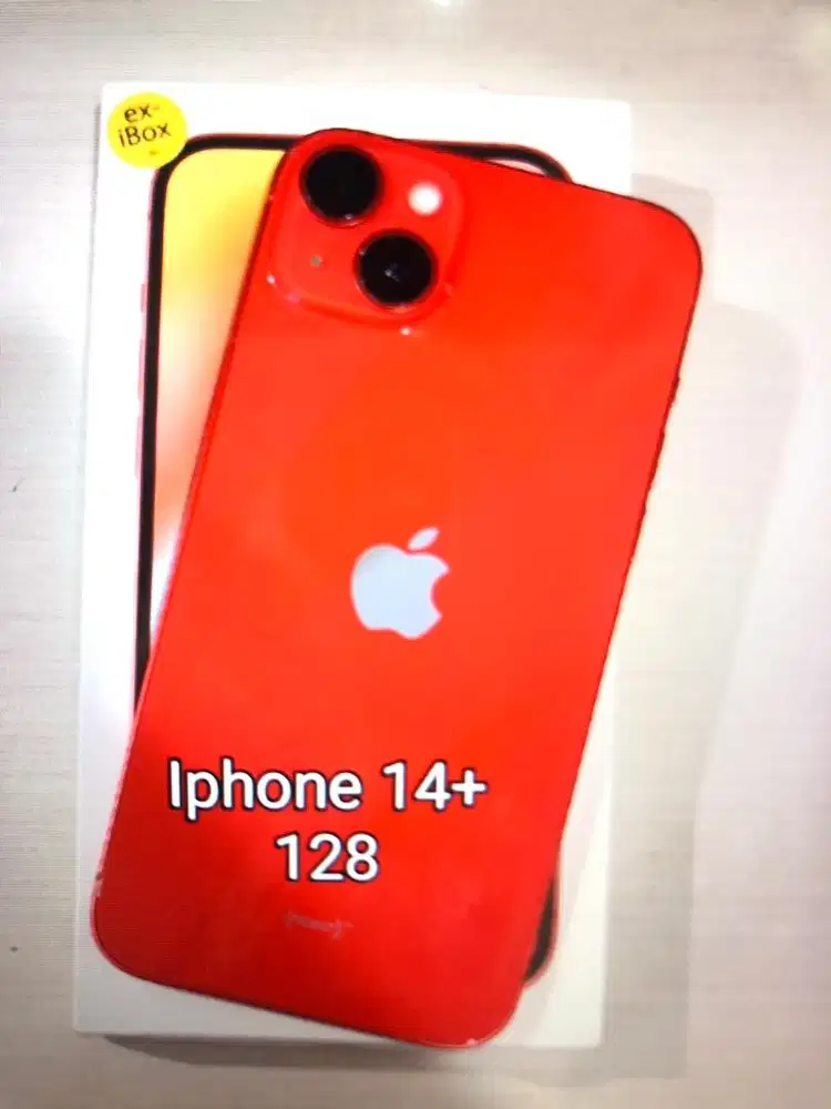jual hp second iphone 14+ 128 red ibox PA/A fullset no minus 99%