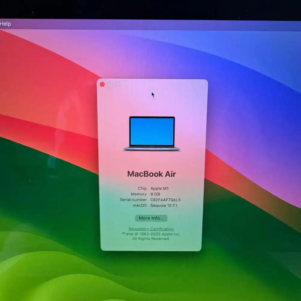 Macbook Air M1 Ram 8 Ssd 512 Layar 13 inch Full set Space Grey