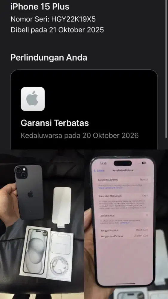 IPHONE 15 PLUS 128GB HITAM LIKE NEW