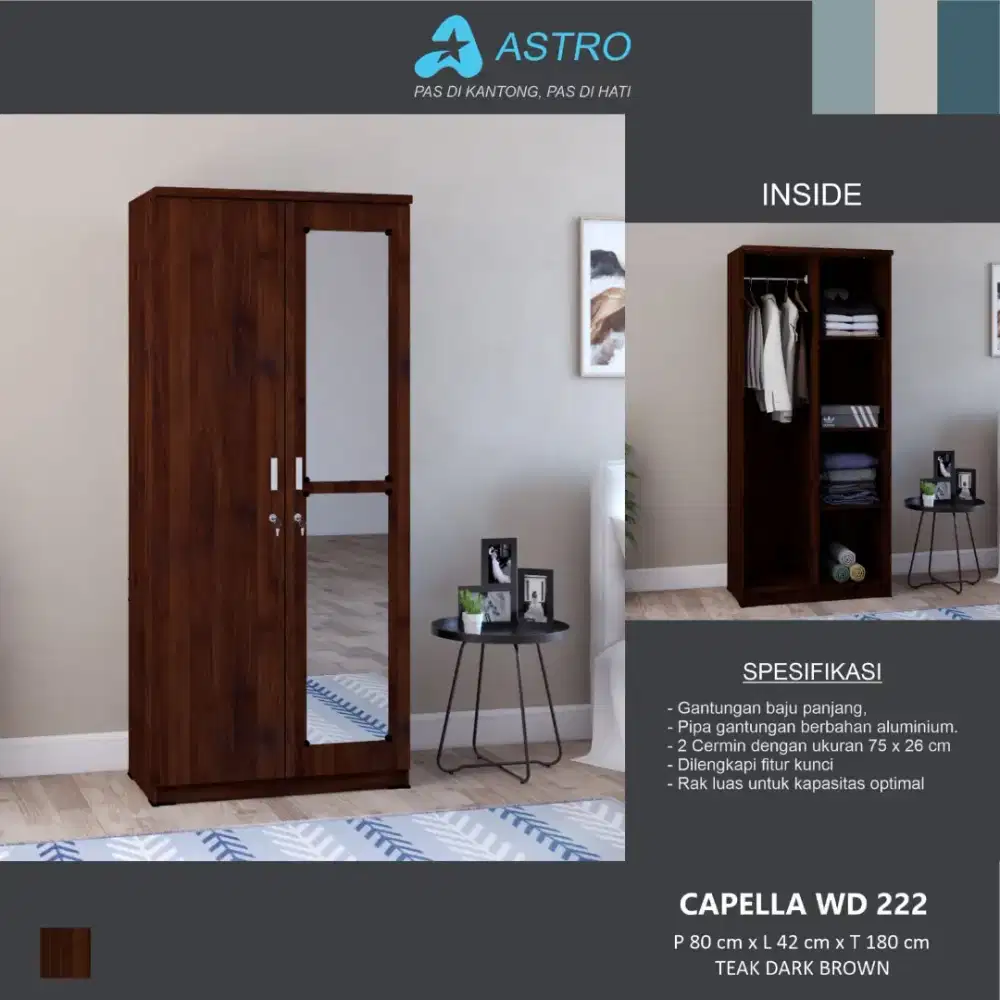 READY LEMARI BAJU/PAKAIAN 2 PINTU KACA PANJANG TERMURAH