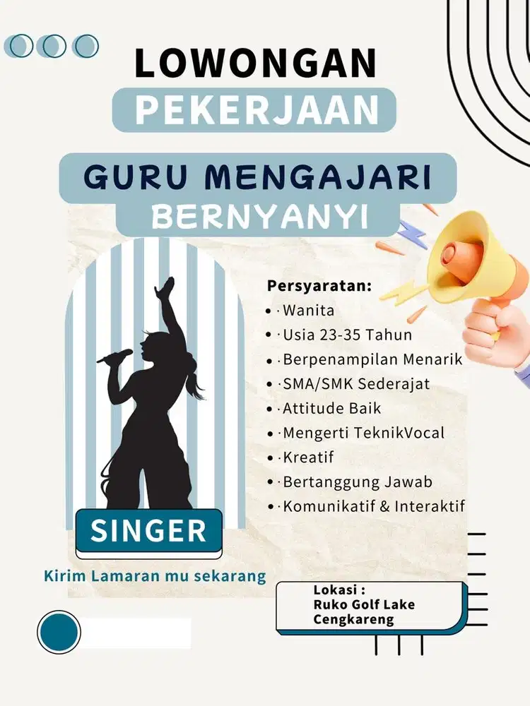 Dibutuhkan segera guru mengajar bernyanyi