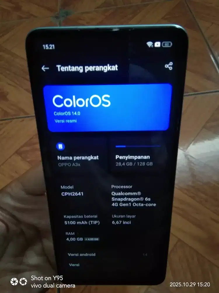 Oppo A3x 4/128 Hp Only No Minus Eks Garansi Resmi