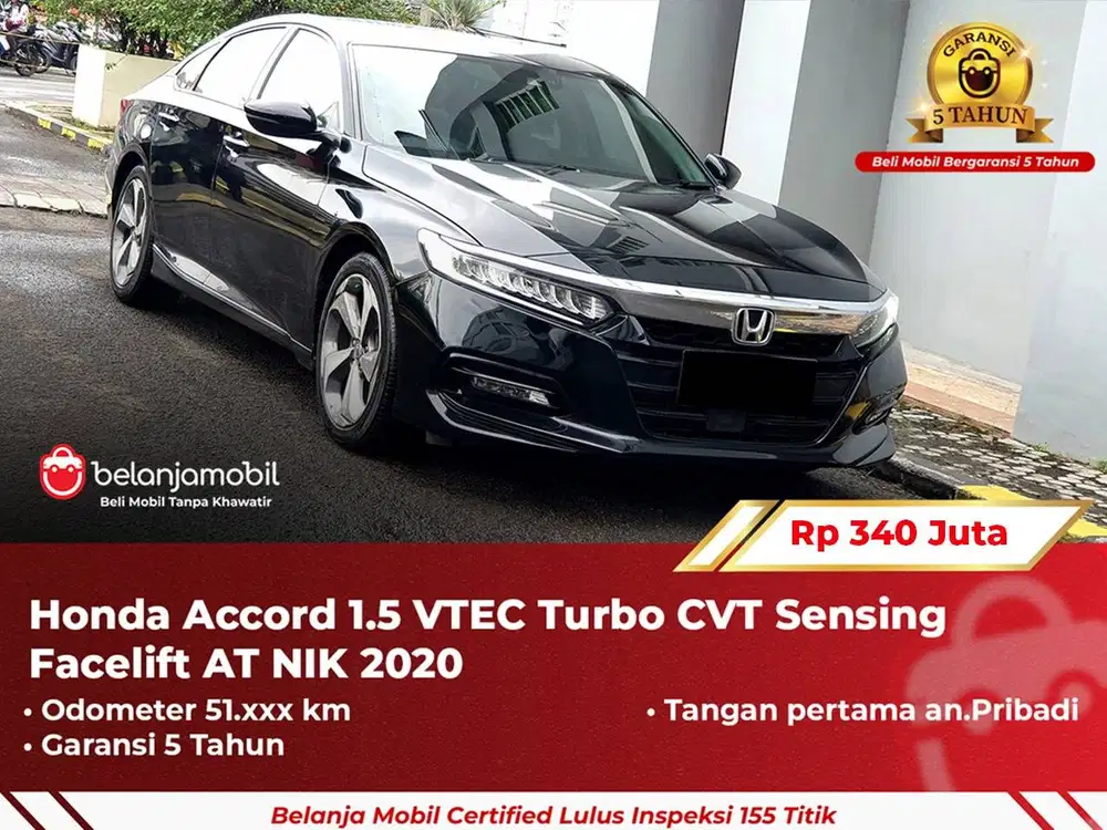 [ GARANSI 5TH ] Honda Accord 1.5 VTEC Turbo CVT AT Hitam 2020 2021