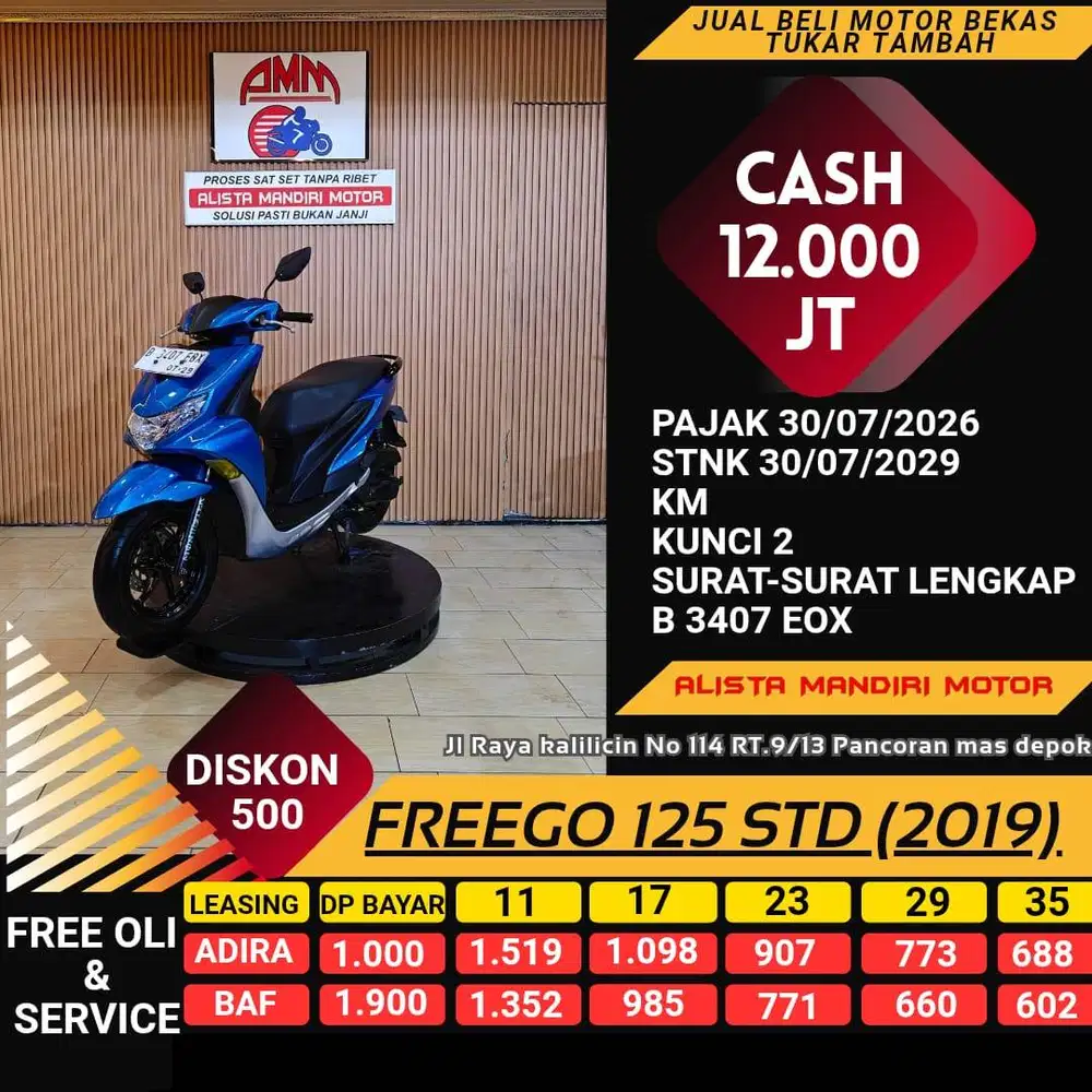 FREEGO STD 125 2019 DP 1JT PAJAK HIDUP CC 0% KREDIVO TOKPED SPAYLETTER