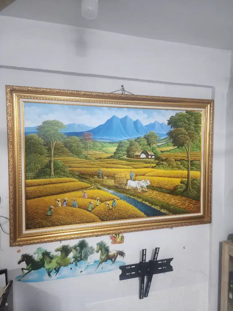 Lukisan Jumbo Size Antik Petani Tanam Padi