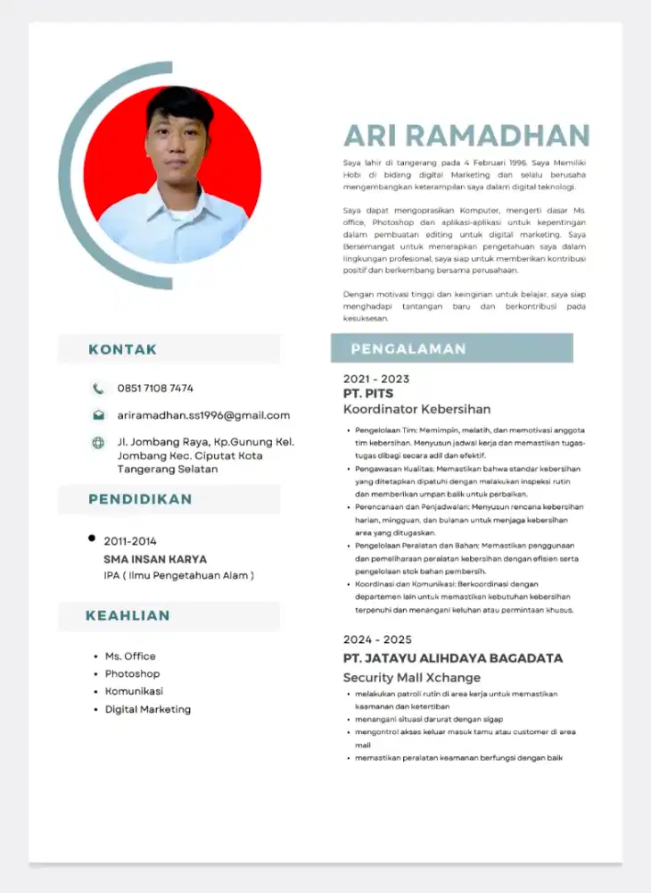 Siap Kerja — Pria 29 Tahun, Jujur & Bertanggung Jawab