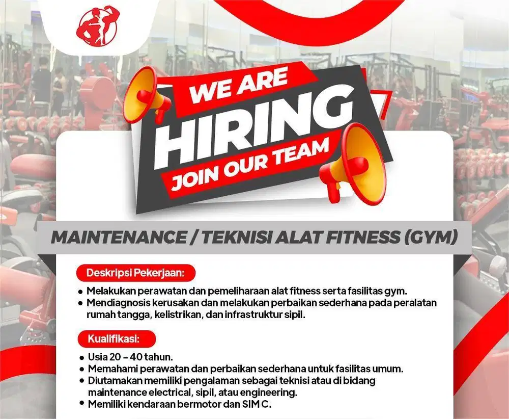 LOWONGAN KERJA MAINTENANCE FITNESS CENTER