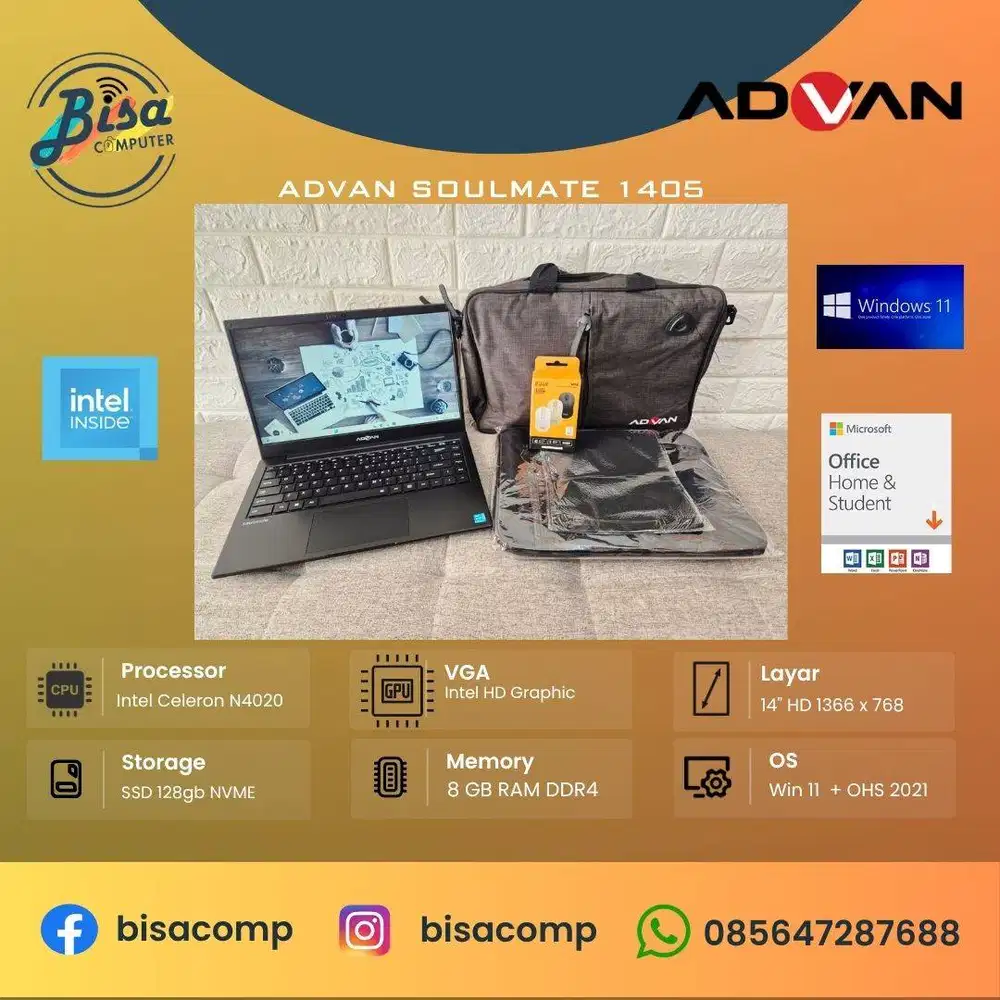 Advan Soulmate 1405 Intel N4020 ssd 128gb ram 8gb