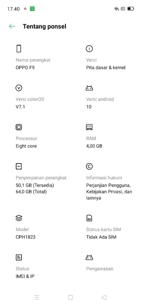 Oppo f9 ram 4/64gb mesin no minus