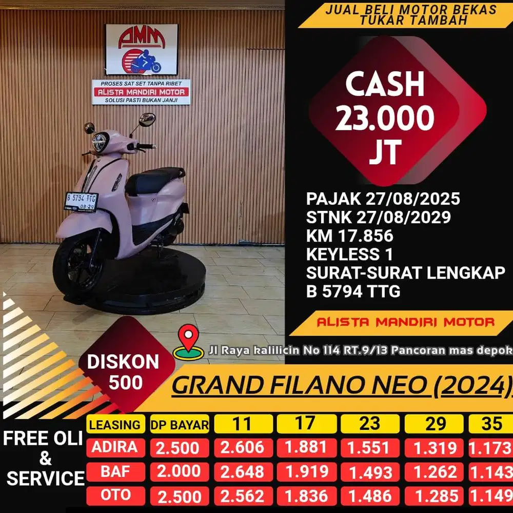 GRAND FILANO NEO 2024 KM LOW LIKE NEW CC 0% KREDIVO TOKPED SPAYLETTER