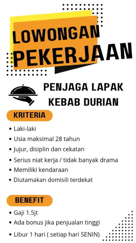 Lowongan Kerja jaga Lapak Kebab durian