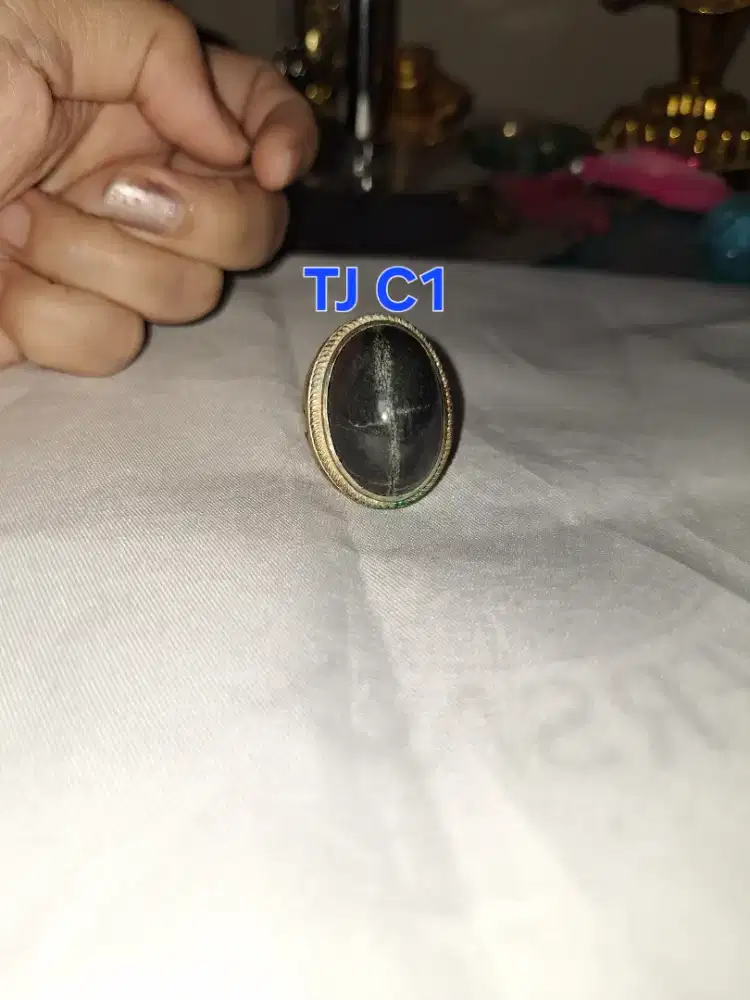 Batu cincin tapak jalak 
Hitam garis perak 
TJ c1 Ring perak alpaca 
B